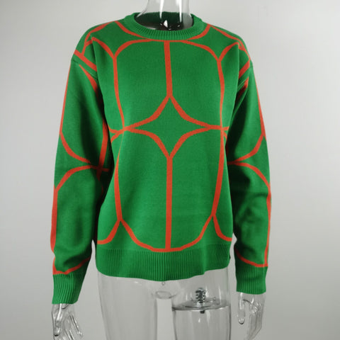 Winter New Long Sleeve O-Neck Line Pattern Knitted Loose Sweater CODE: KAR1663