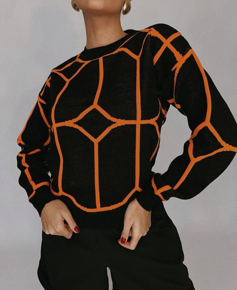 Winter New Long Sleeve O-Neck Line Pattern Knitted Loose Sweater CODE: KAR1663