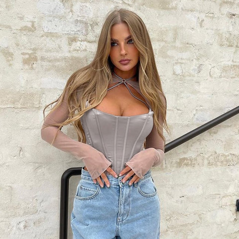 Sexy Elegant Long Sleeve Hollow Out Corset Top CODE: KAR1664