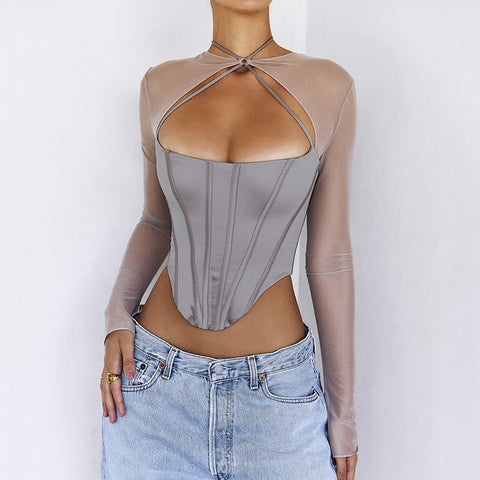 Sexy Elegant Long Sleeve Hollow Out Corset Top CODE: KAR1664