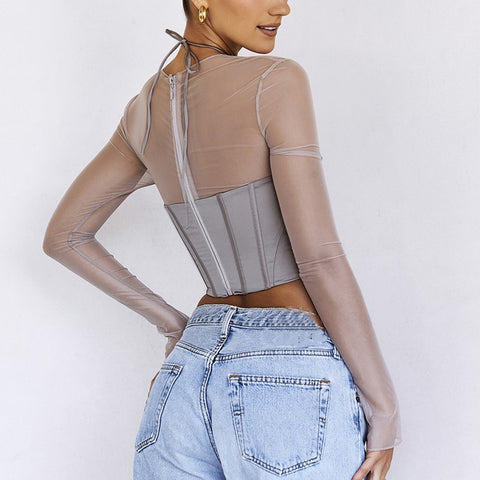 Sexy Elegant Long Sleeve Hollow Out Corset Top CODE: KAR1664