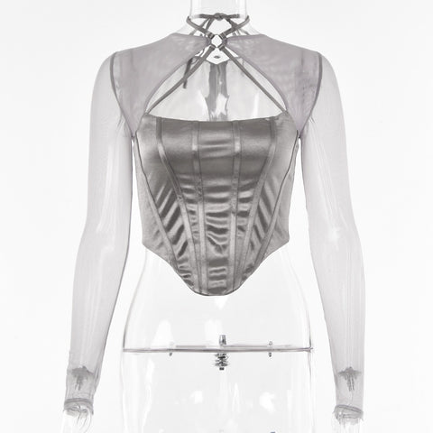 Sexy Elegant Long Sleeve Hollow Out Corset Top CODE: KAR1664