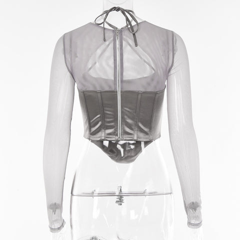 Sexy Elegant Long Sleeve Hollow Out Corset Top CODE: KAR1664