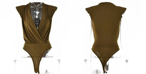 Sexy Slim V Neck High Waist Elegant Sleeveless Bodycon Bodysuit CODE: KAR1665