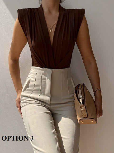 Sexy Slim V Neck High Waist Elegant Sleeveless Bodycon Bodysuit CODE: KAR1665