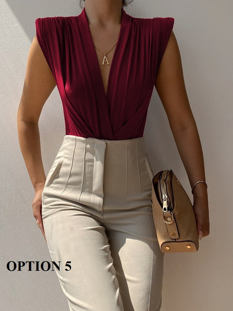 Sexy Slim V Neck High Waist Elegant Sleeveless Bodycon Bodysuit CODE: KAR1665