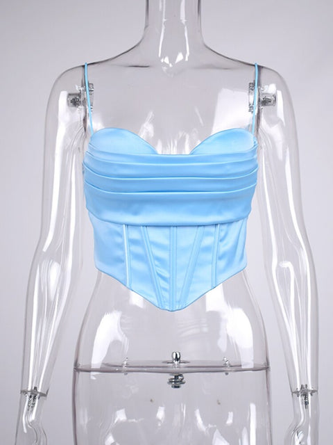 Summer Sleeveless Cut out Pads Silky Spaghetti Strap Zip Bodycon Satin Fashion Sexy Corset Top  CODE: KAR1676