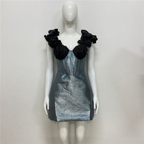 Summer New Fashion Layered Ruffle Elegant Design Sleeveless Slim Mini Fishbone Dress CODE: KAR1679