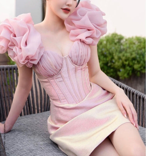 Summer New Fashion Layered Ruffle Elegant Design Sleeveless Slim Mini Fishbone Dress CODE: KAR1679