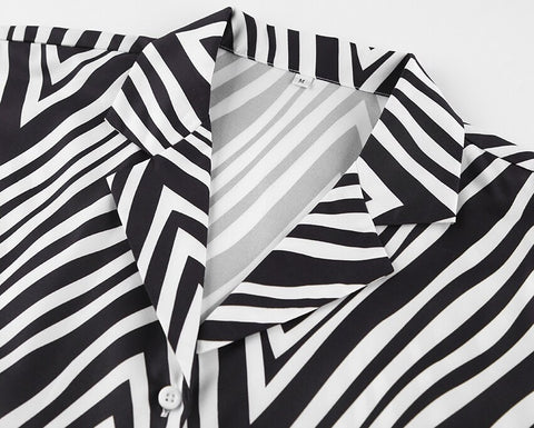 Autumn Elegant Long Sleeve Shirt Casual High Waist Zebra Print Pant 2 Piece Set CODE: KAR1687