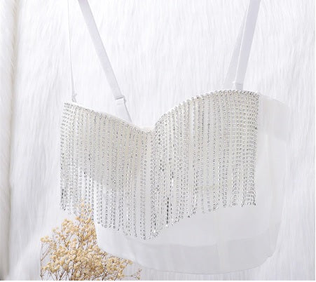 Sexy Tassel Rhinestone Push Up Bralette With Built In Bra Corset Top CODE: KAR1689