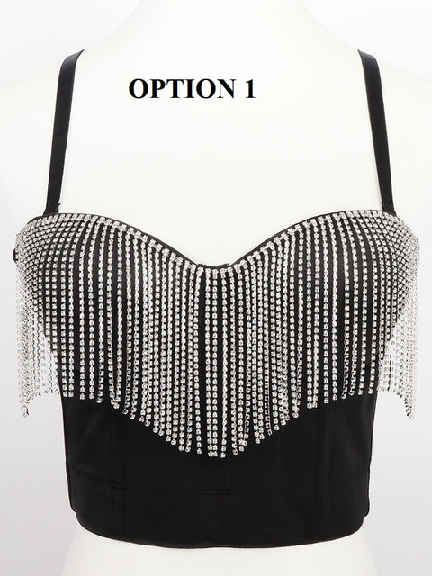 Sexy Tassel Rhinestone Push Up Bralette With Built In Bra Corset Top CODE: KAR1689