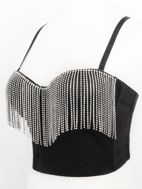 Sexy Tassel Rhinestone Push Up Bralette With Built In Bra Corset Top CODE: KAR1689