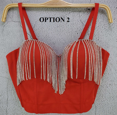 Sexy Tassel Rhinestone Push Up Bralette With Built In Bra Corset Top CODE: KAR1689