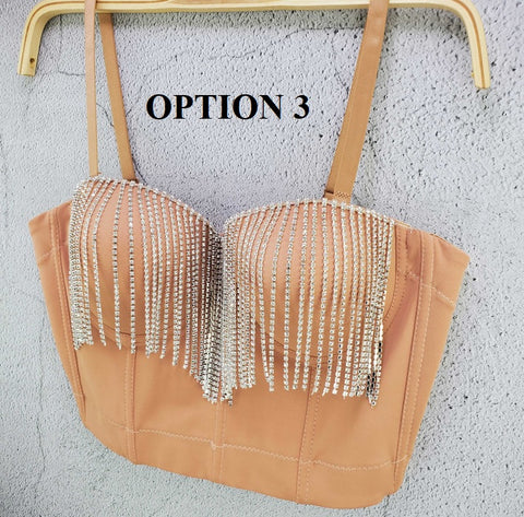Sexy Tassel Rhinestone Push Up Bralette With Built In Bra Corset Top CODE: KAR1689