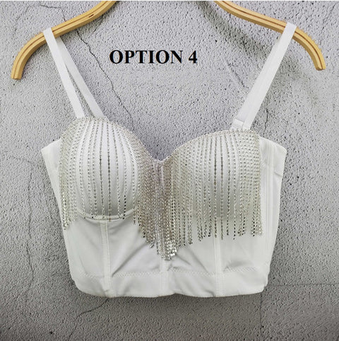 Sexy Tassel Rhinestone Push Up Bralette With Built In Bra Corset Top CODE: KAR1689