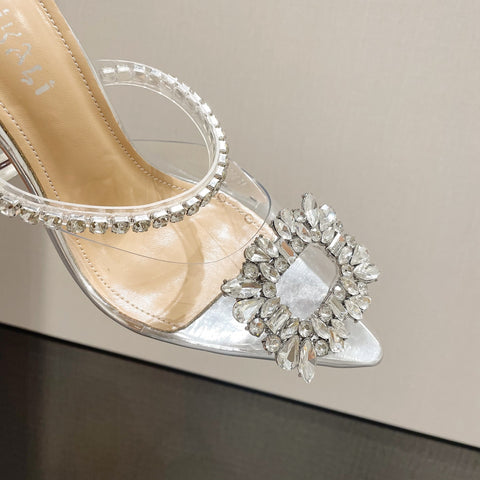 New transparent Pointed Mule rhinestone Slide High Heel CODE: KAR1693