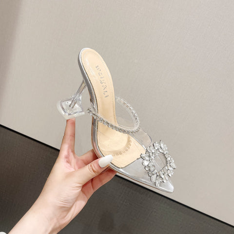New transparent Pointed Mule rhinestone Slide High Heel CODE: KAR1693