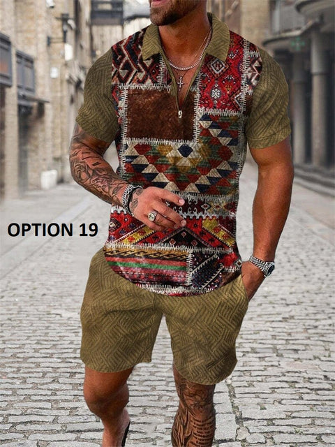 Summer Short Sleeve Polo Shirt and shorts Suit two-Piece Set CODE: KAR1695