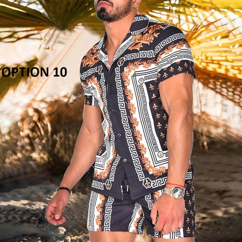 New Fashion Summer Casual Printing Style Short Sleeve Floral Shirt Beach Two Piece Set CODE: KAR1696