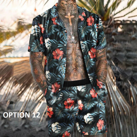 New Fashion Summer Casual Printing Style Short Sleeve Floral Shirt Beach Two Piece Set CODE: KAR1696