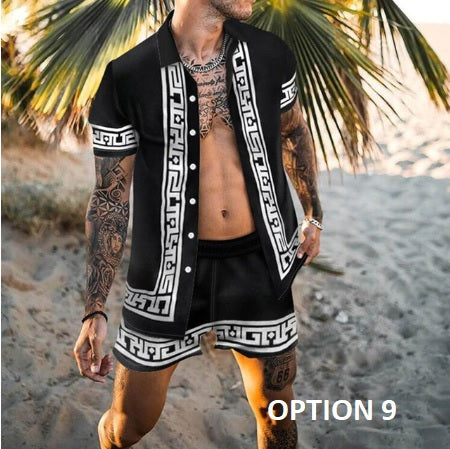 New Fashion Summer Casual Printing Style Short Sleeve Floral Shirt Beach Two Piece Set CODE: KAR1696