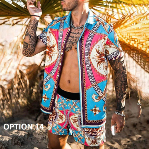 New Fashion Summer Casual Printing Style Short Sleeve Floral Shirt Beach Two Piece Set CODE: KAR1696