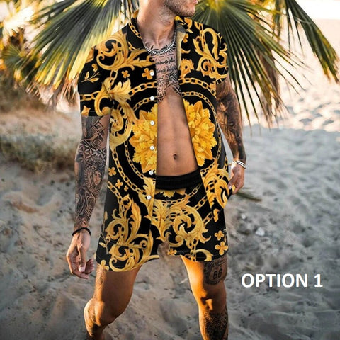 New Fashion Summer Casual Printing Style Short Sleeve Floral Shirt Beach Two Piece Set CODE: KAR1696