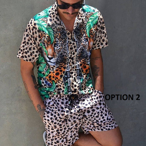 New Fashion Summer Casual Printing Style Short Sleeve Floral Shirt Beach Two Piece Set CODE: KAR1696