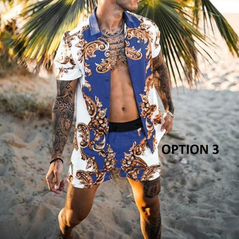 New Fashion Summer Casual Printing Style Short Sleeve Floral Shirt Beach Two Piece Set CODE: KAR1696