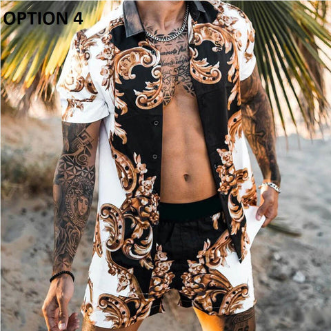 New Fashion Summer Casual Printing Style Short Sleeve Floral Shirt Beach Two Piece Set CODE: KAR1696