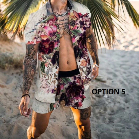 New Fashion Summer Casual Printing Style Short Sleeve Floral Shirt Beach Two Piece Set CODE: KAR1696