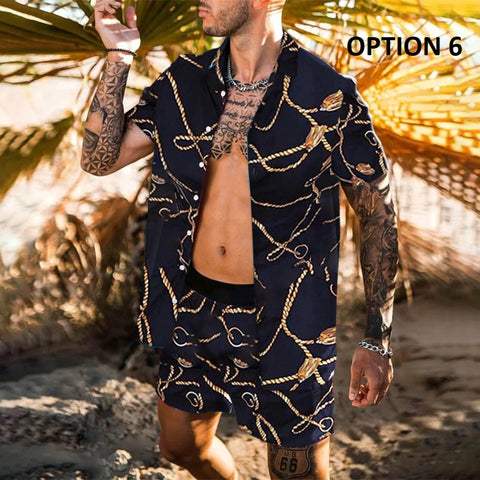 New Fashion Summer Casual Printing Style Short Sleeve Floral Shirt Beach Two Piece Set CODE: KAR1696