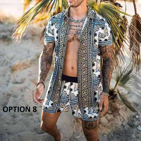 New Fashion Summer Casual Printing Style Short Sleeve Floral Shirt Beach Two Piece Set CODE: KAR1696