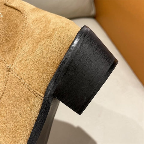 Autumn new Western thick heel pointed toe V-mouth embroidered mid retro cowboy boot CODE: KAR1698