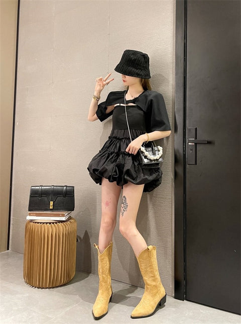 Autumn new Western thick heel pointed toe V-mouth embroidered mid retro cowboy boot CODE: KAR1698