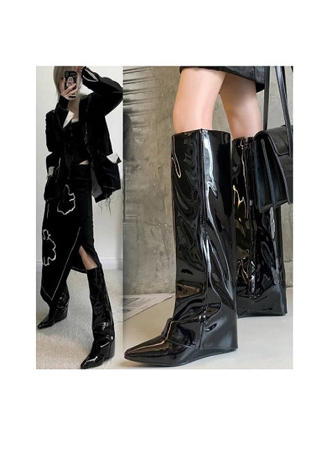 New High Heel Mid-High Tube Long Black Straight Pointed Toe Knight Boot CODE: KAR1699