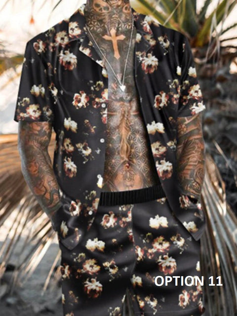 New Fashion Summer Casual Printing Style Short Sleeve Floral Shirt Beach Two Piece Set CODE: KAR1696