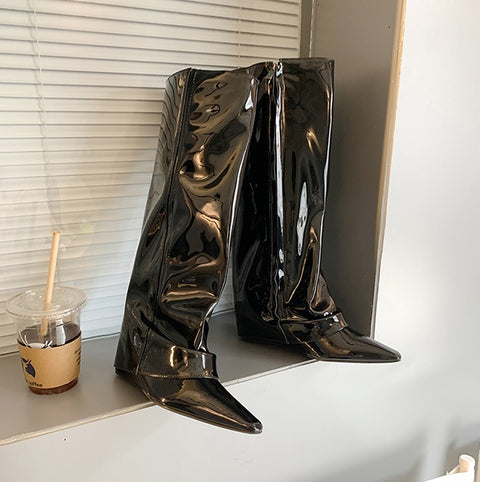 New High Heel Mid-High Tube Long Black Straight Pointed Toe Knight Boot CODE: KAR1699