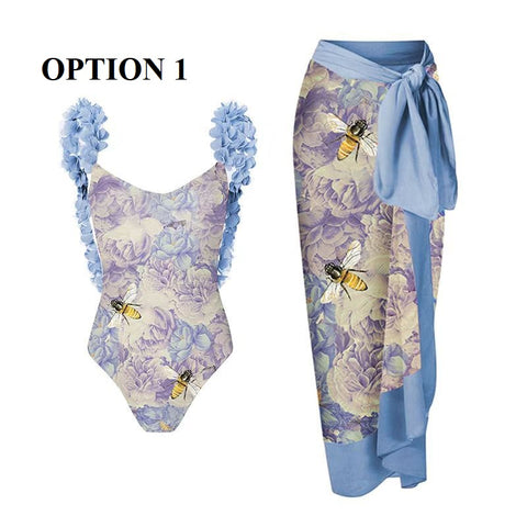 New Sexy Shoulder Strappy Deep V Print Floral Backless Swimwear CODE: KAR1710