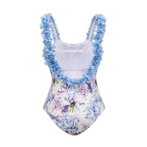 New Sexy Shoulder Strappy Deep V Print Floral Backless Swimwear CODE: KAR1710