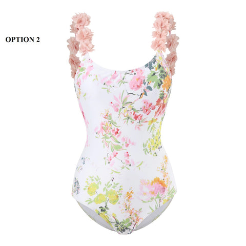 New Sexy Shoulder Strappy Deep V Print Floral Backless Swimwear CODE: KAR1710