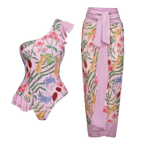 New Print Ruffles Bathing Hollow Out Swimwear CODE: KAR1711