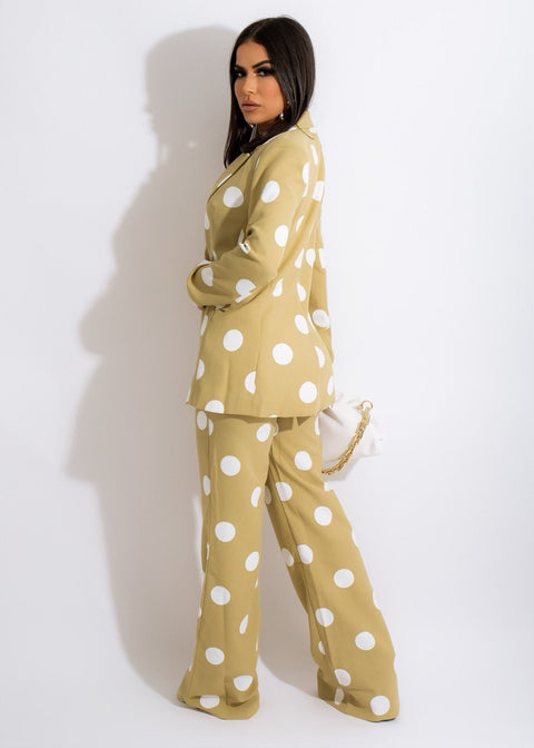 New Fashion Elegant Style Autumn Polka dot Notched Wide leg pant 2pcs CODE: KAR1713