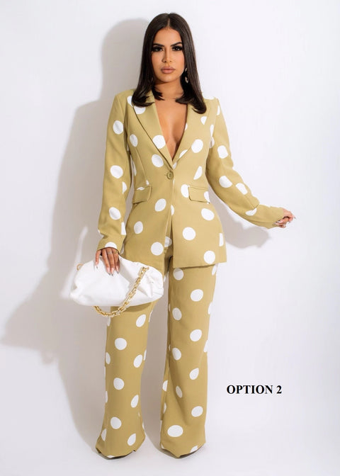 New Fashion Elegant Style Autumn Polka dot Notched Wide leg pant 2pcs CODE: KAR1713