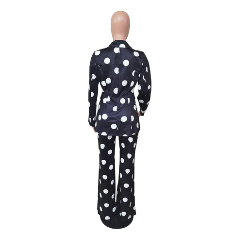 New Fashion Elegant Style Autumn Polka dot Notched Wide leg pant 2pcs CODE: KAR1713