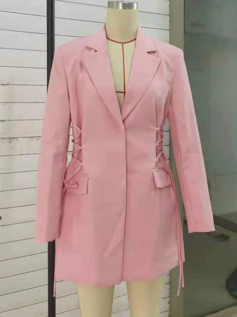 New Style Notched Collar Long Sleeve Solid Minimalist Bandage Blazer CODE: KAR1714