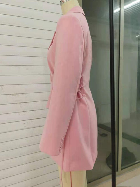 New Style Notched Collar Long Sleeve Solid Minimalist Bandage Blazer CODE: KAR1714