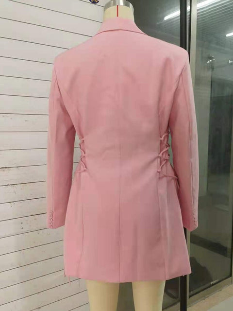 New Style Notched Collar Long Sleeve Solid Minimalist Bandage Blazer CODE: KAR1714