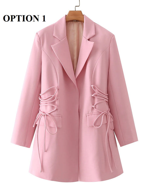 New Style Notched Collar Long Sleeve Solid Minimalist Bandage Blazer CODE: KAR1714